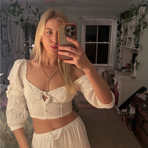 For Love And Lemons White Eyelet Crop Top - Picture 3 of 7